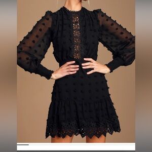 NWT, Lust or Love Black Embroidered Lace Long Sleeve Dress. Size Small (2-4)